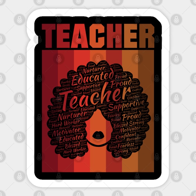 African American Teacher Words in Afro Sticker by blackartmattersshop